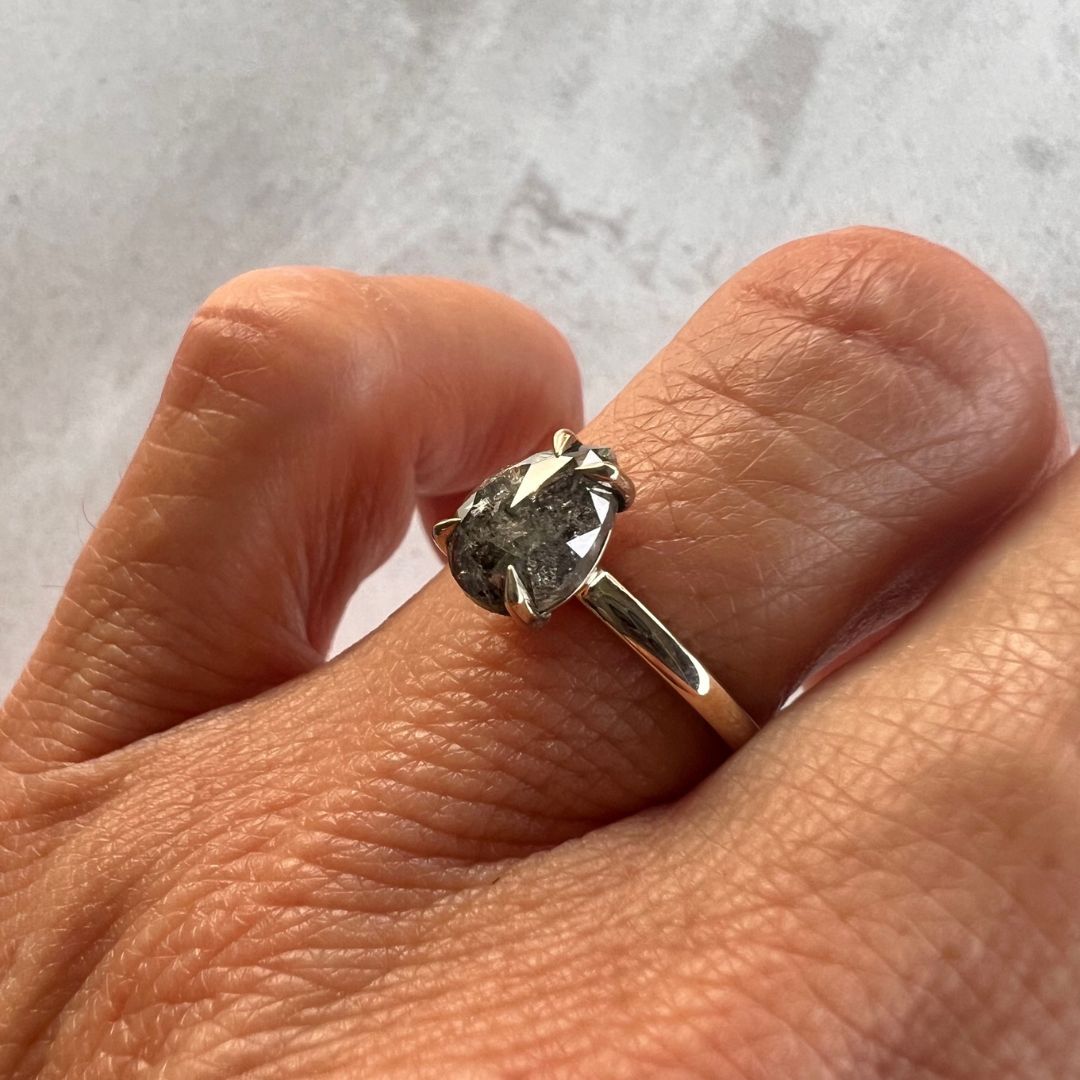 1.33ct Pear Cut Salt & Pepper Diamond Solitaire Ring