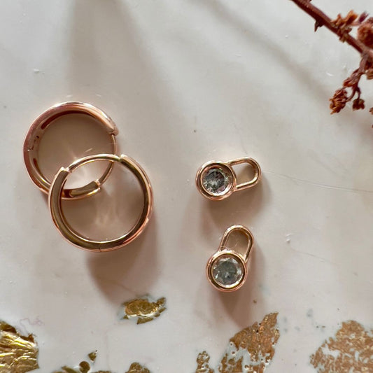Rose Gold Huggie Earrings with Diamond Attachments