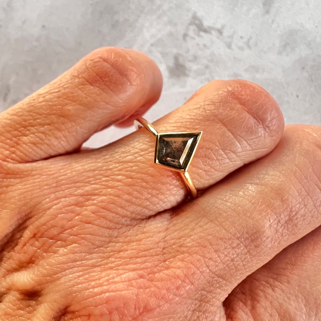 0.83ct Kite Cut Salt & Pepper Diamond Solitaire Ring
