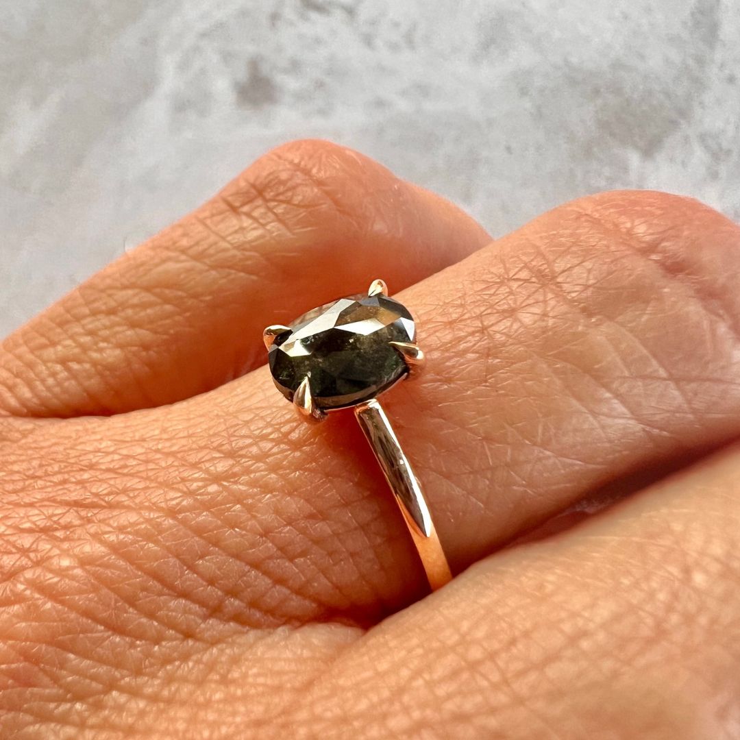 0.98ct Oval Cut Salt & Pepper Diamond Solitaire Ring