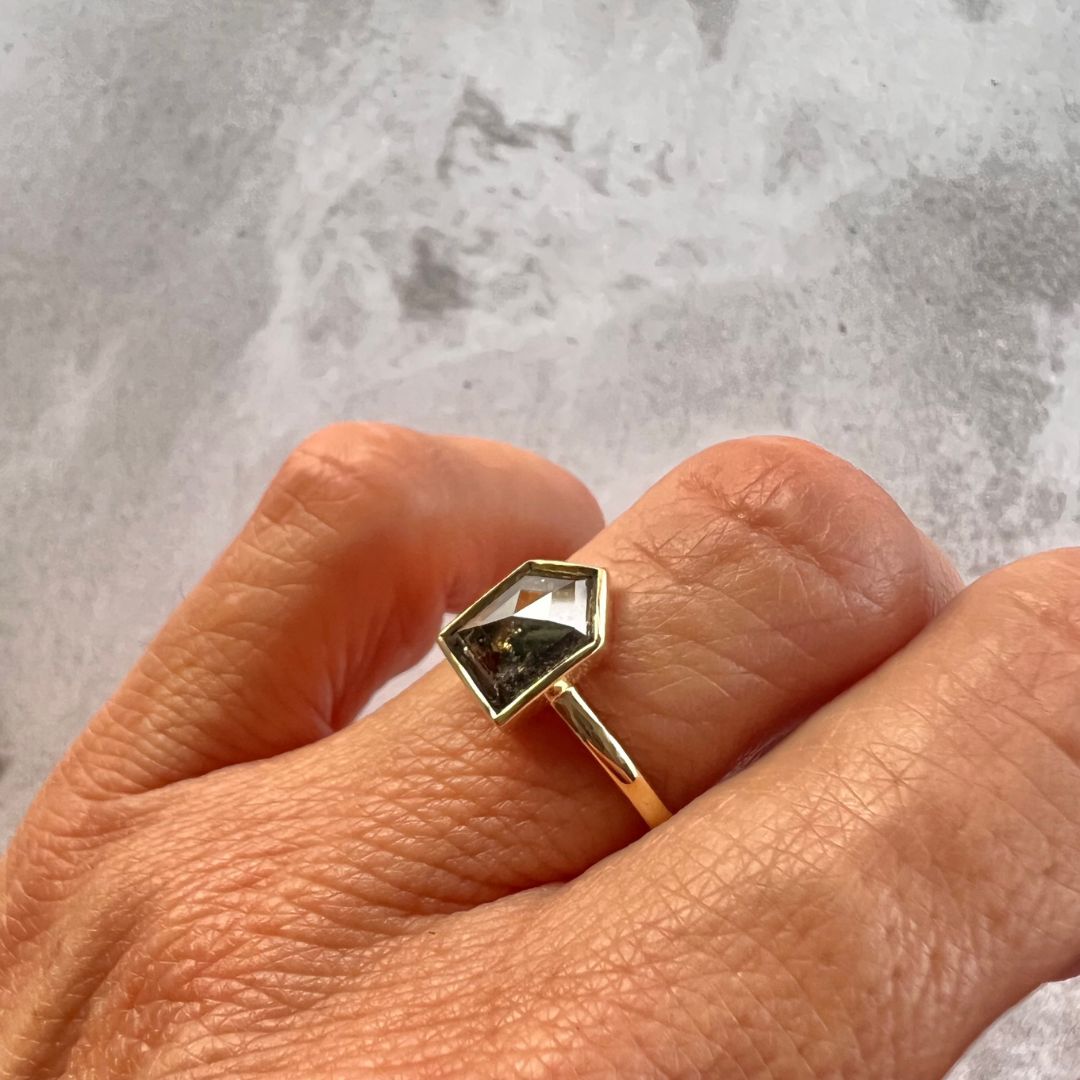 1.28ct Shield Cut Salt & Pepper Diamond Solitaire Ring