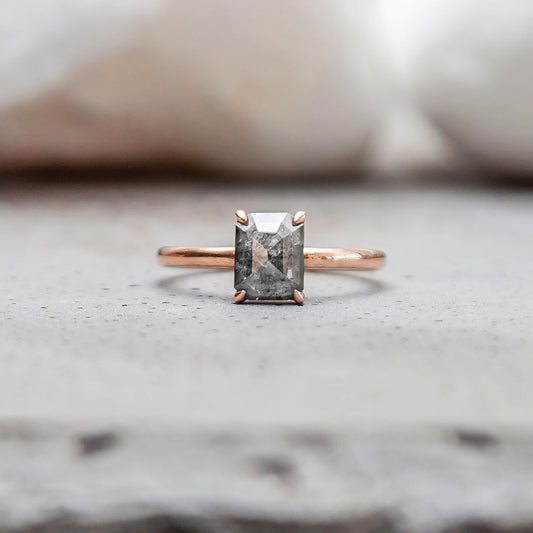 0.84ct Emerald Cut Salt & Pepper Diamond Ring