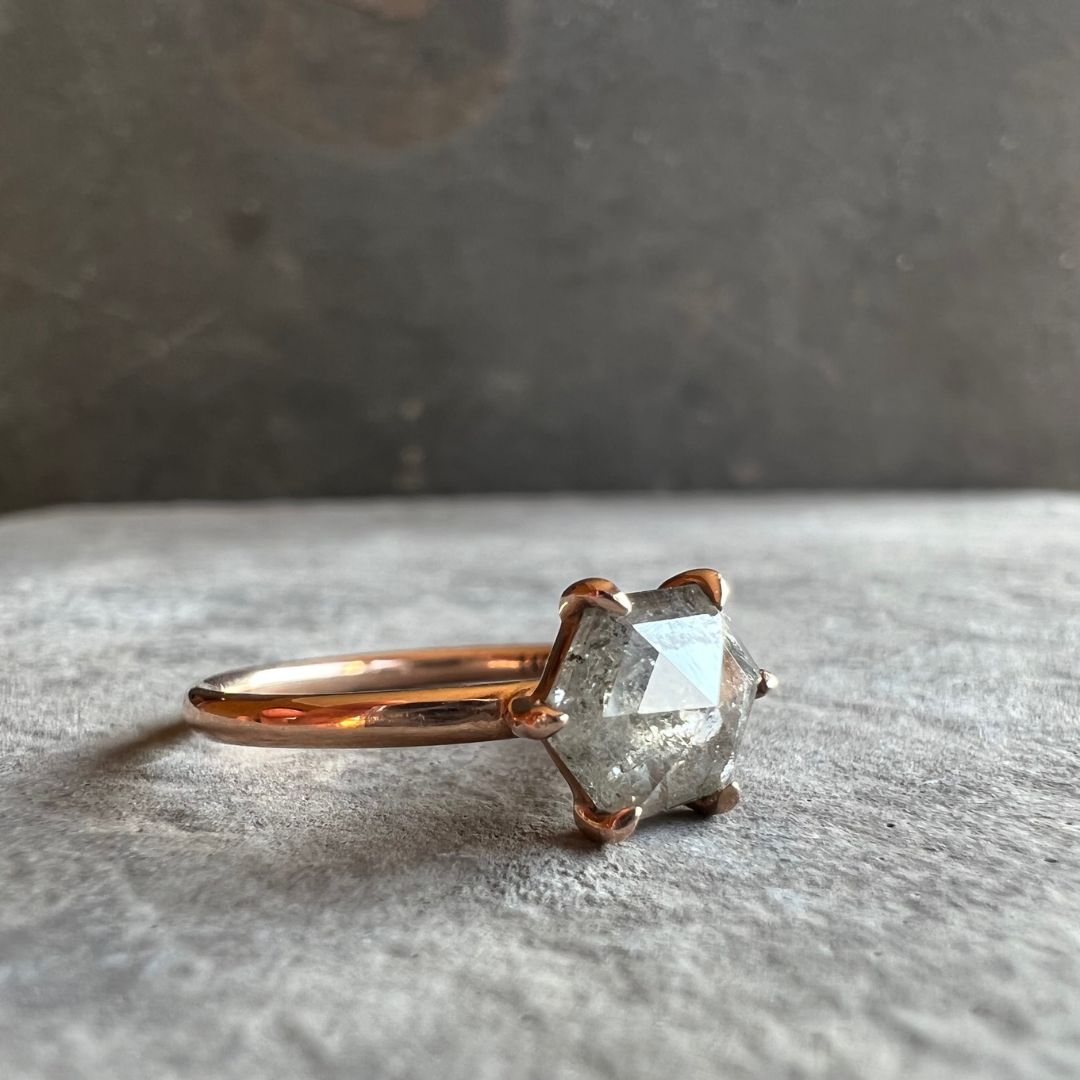 0.88ct Hexagon Cut Salt & Pepper Diamond Ring