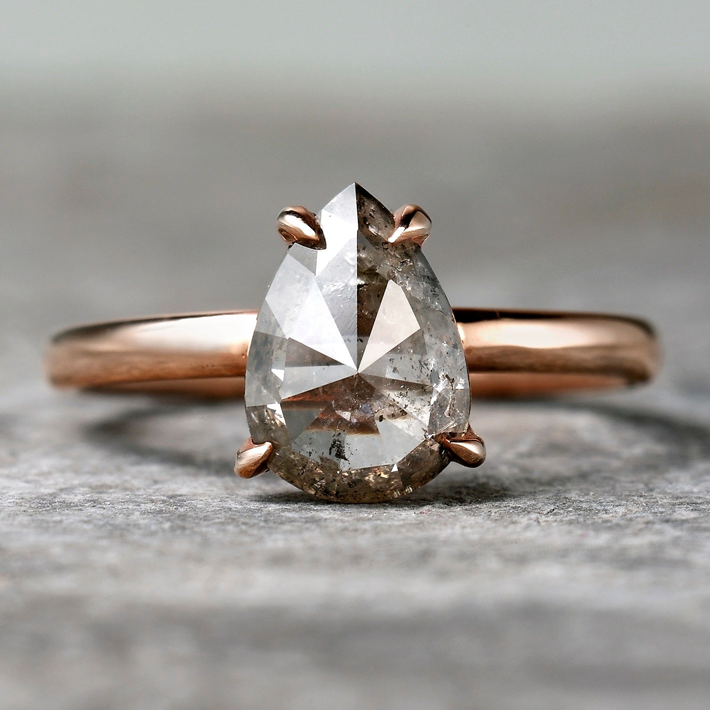 1.42ct Pear Cut Salt & Pepper Diamond Solitaire Ring (Rose Gold)
