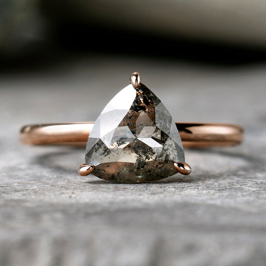 1.4ct Trillion Cut Salt & Pepper Diamond Solitaire Ring