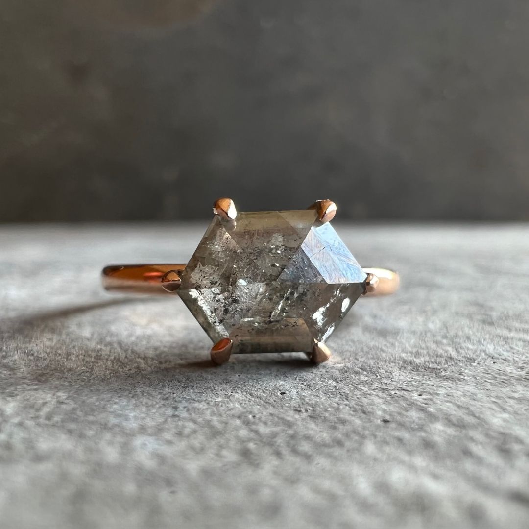 0.88ct Hexagon Cut Salt & Pepper Diamond Ring