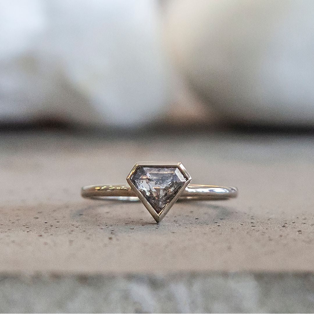 Hannah - Shield Cut Salt and Pepper Diamond Engagement Ring with Diamo –  Jessica Flinn Fine Jewellery