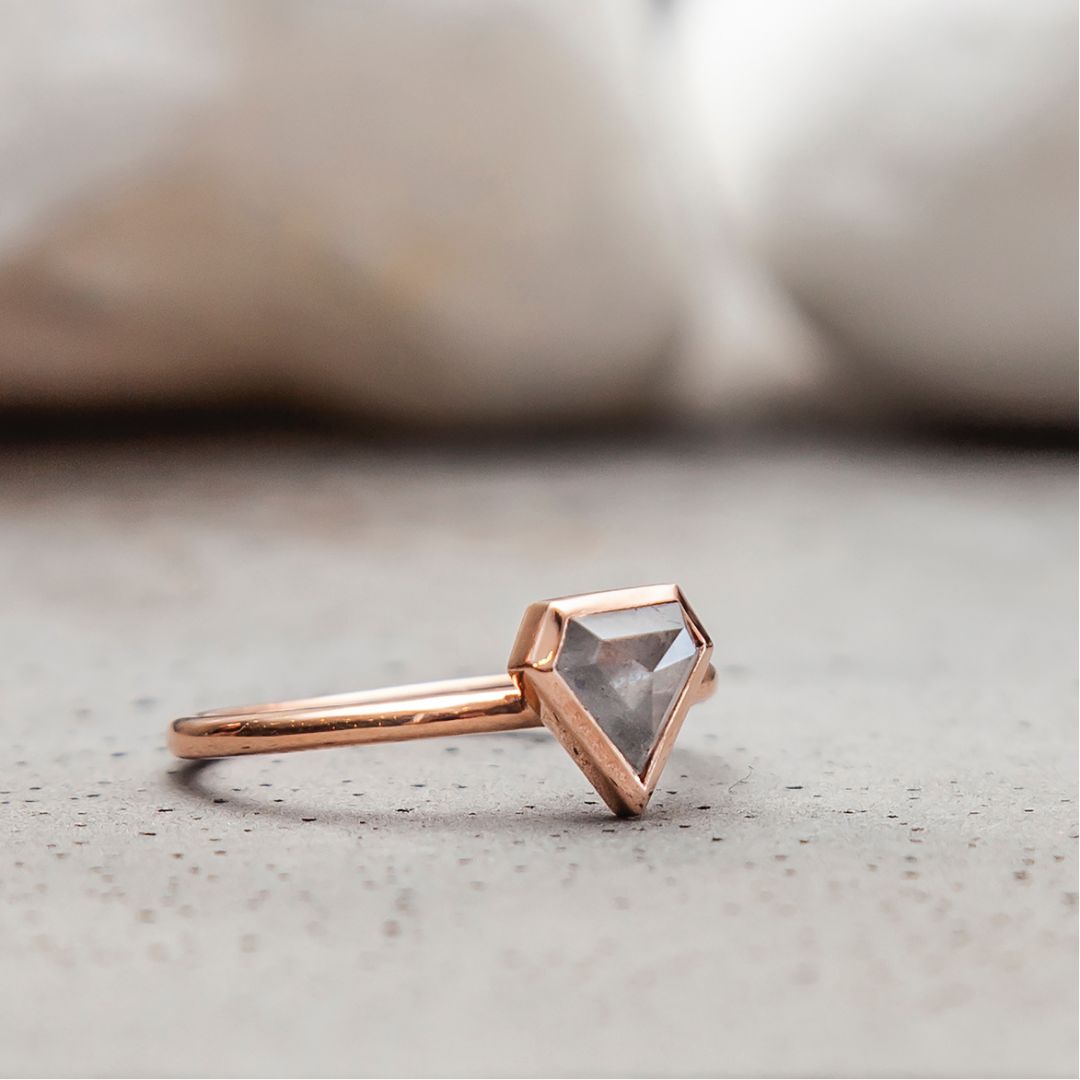 0.63ct Shield Cut Salt & Pepper Diamond Ring (Rose Gold)