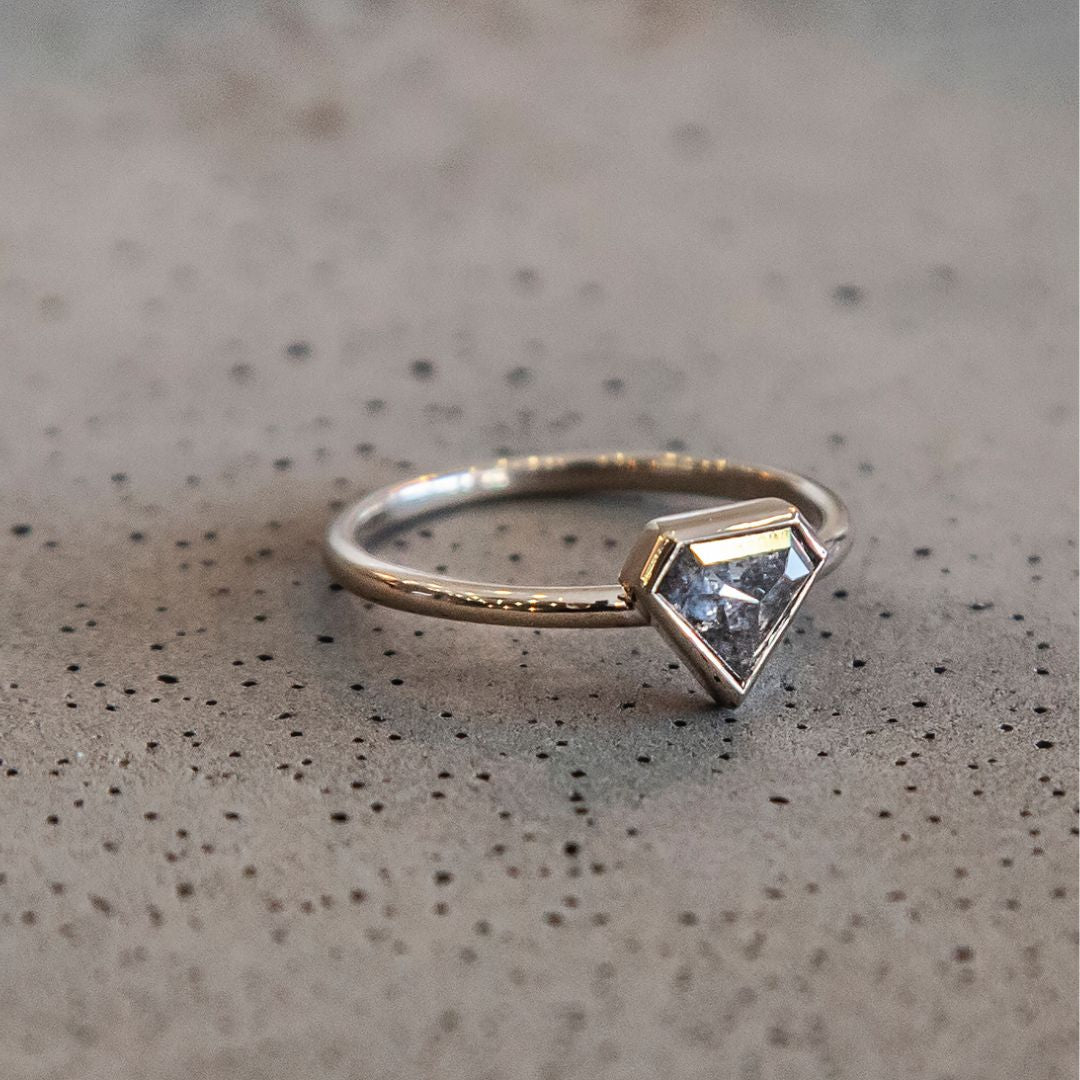 0.64ct Shield Cut Salt & Pepper Diamond Ring (White Gold)